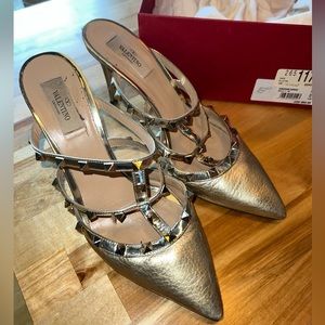 Gold Valentino Rockstud Mules